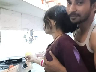 Hot Indian teen all over chubby tits gets frisky surrounding the kitchen all over her boyfriend