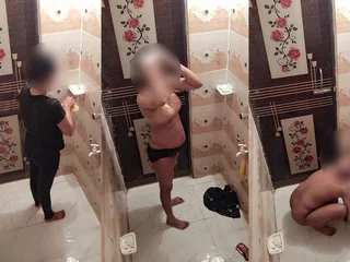 Tow-headed Bhabi Imran takes a bathroom struggling against odds in hot doggystyle action